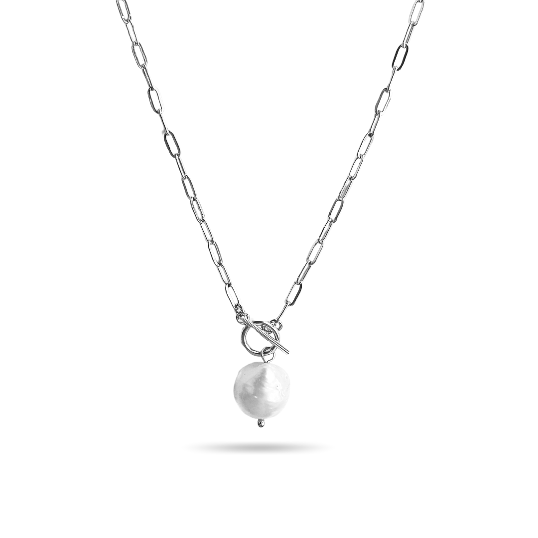 Barroque pearl link chain necklace