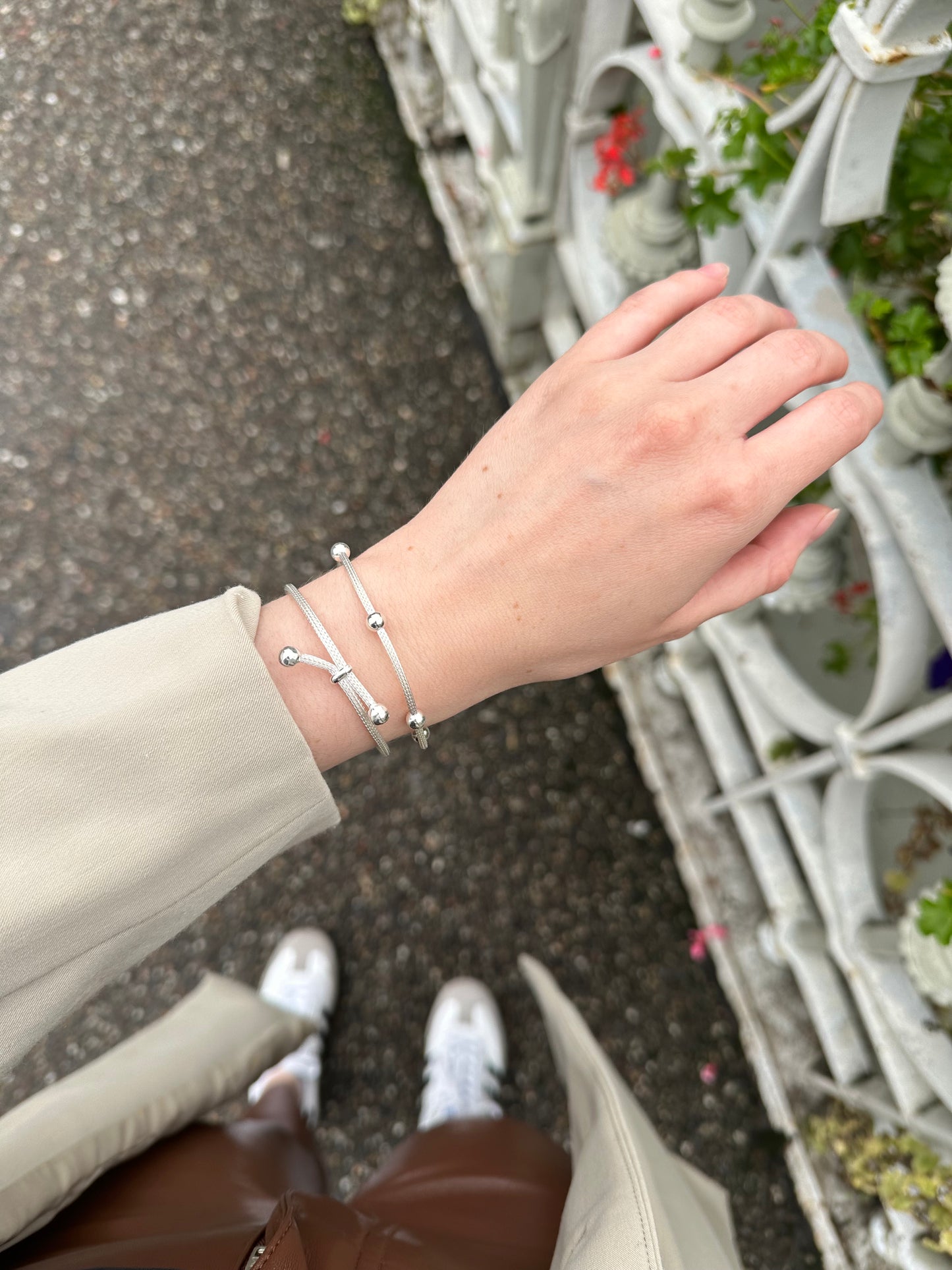 Strand Bead Silver Bracelet
