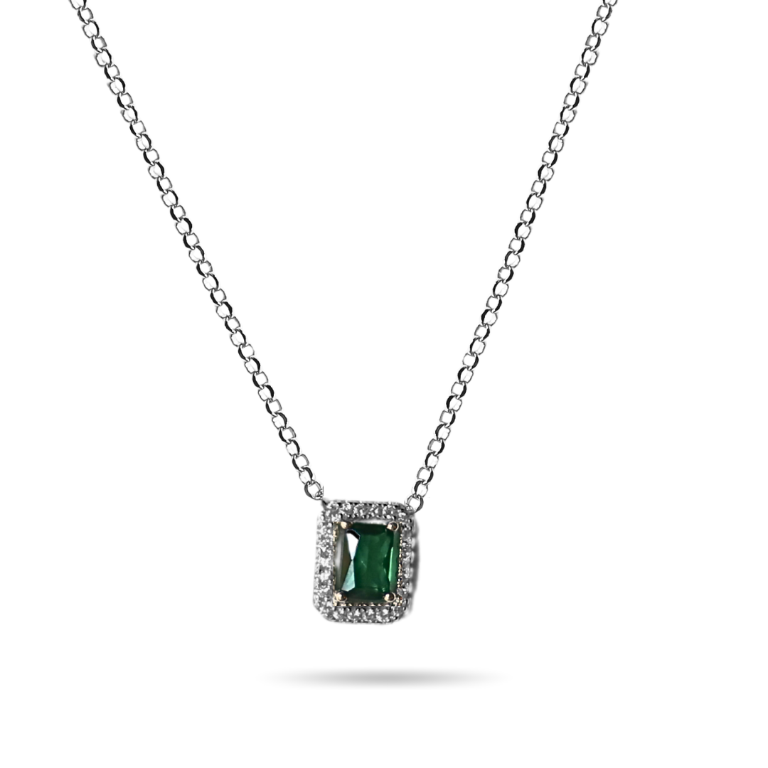 Green Halo Squared Necklace