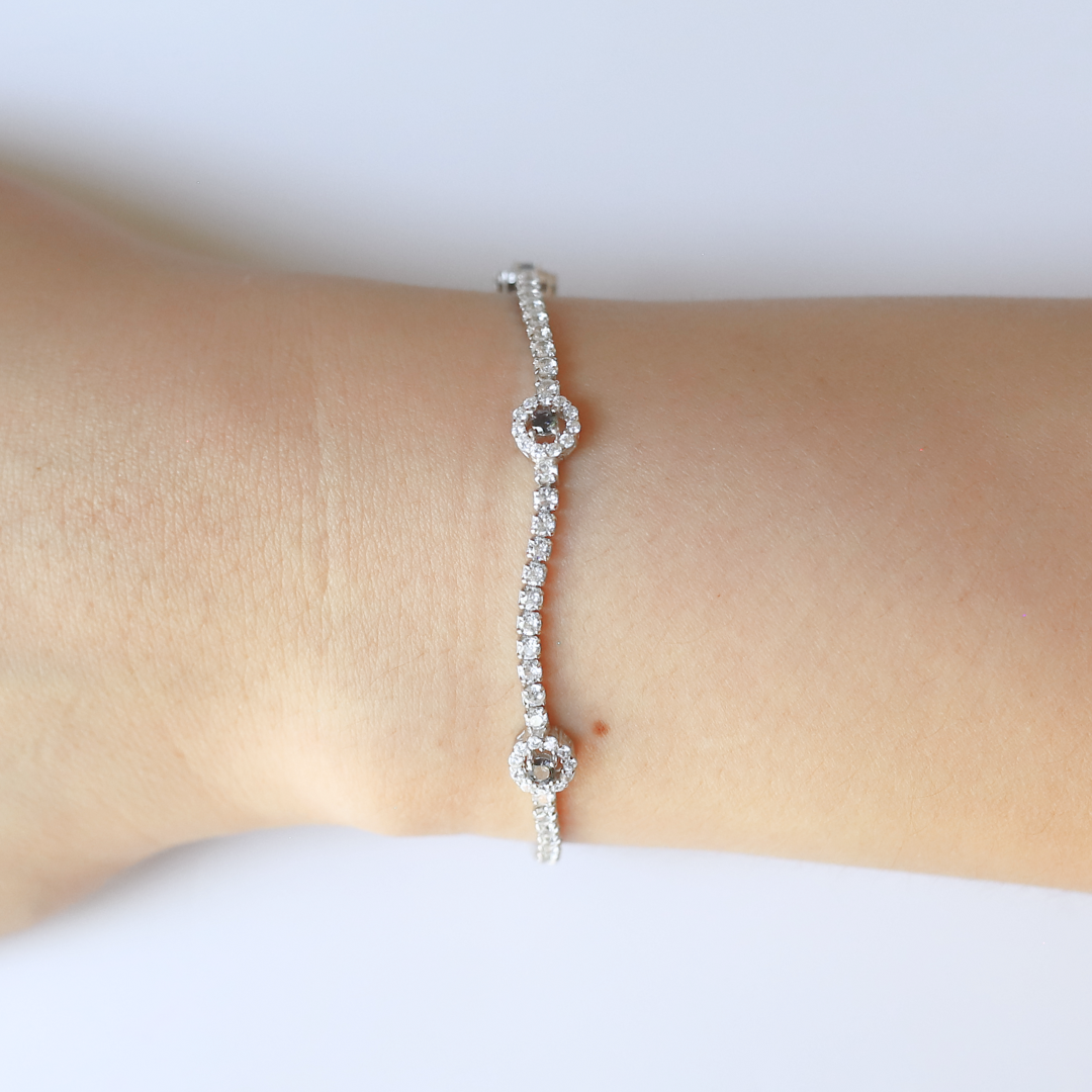 Black Round Halo Tennis Bracelet