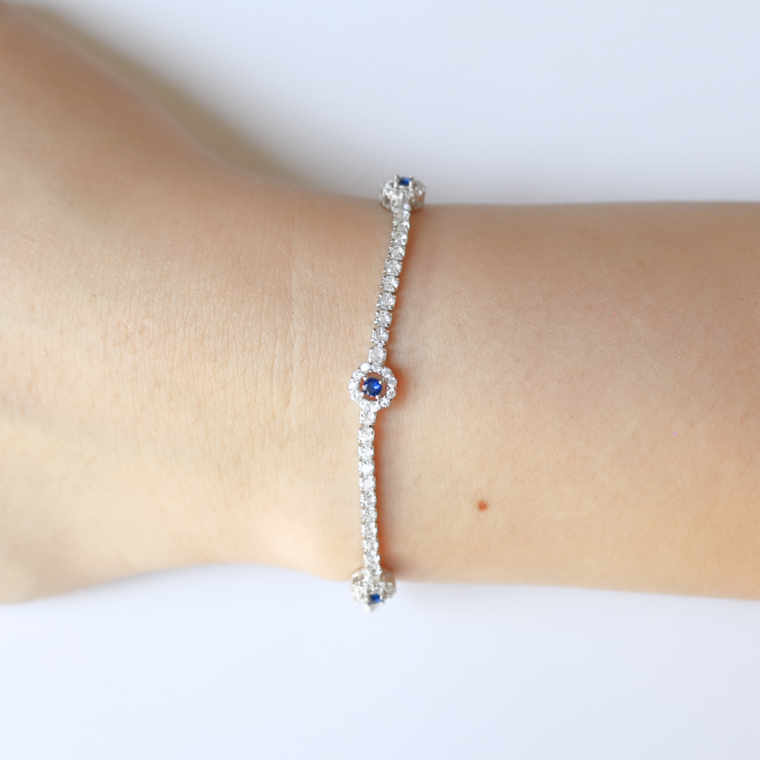 Blue Round Halo Tennis Bracelet