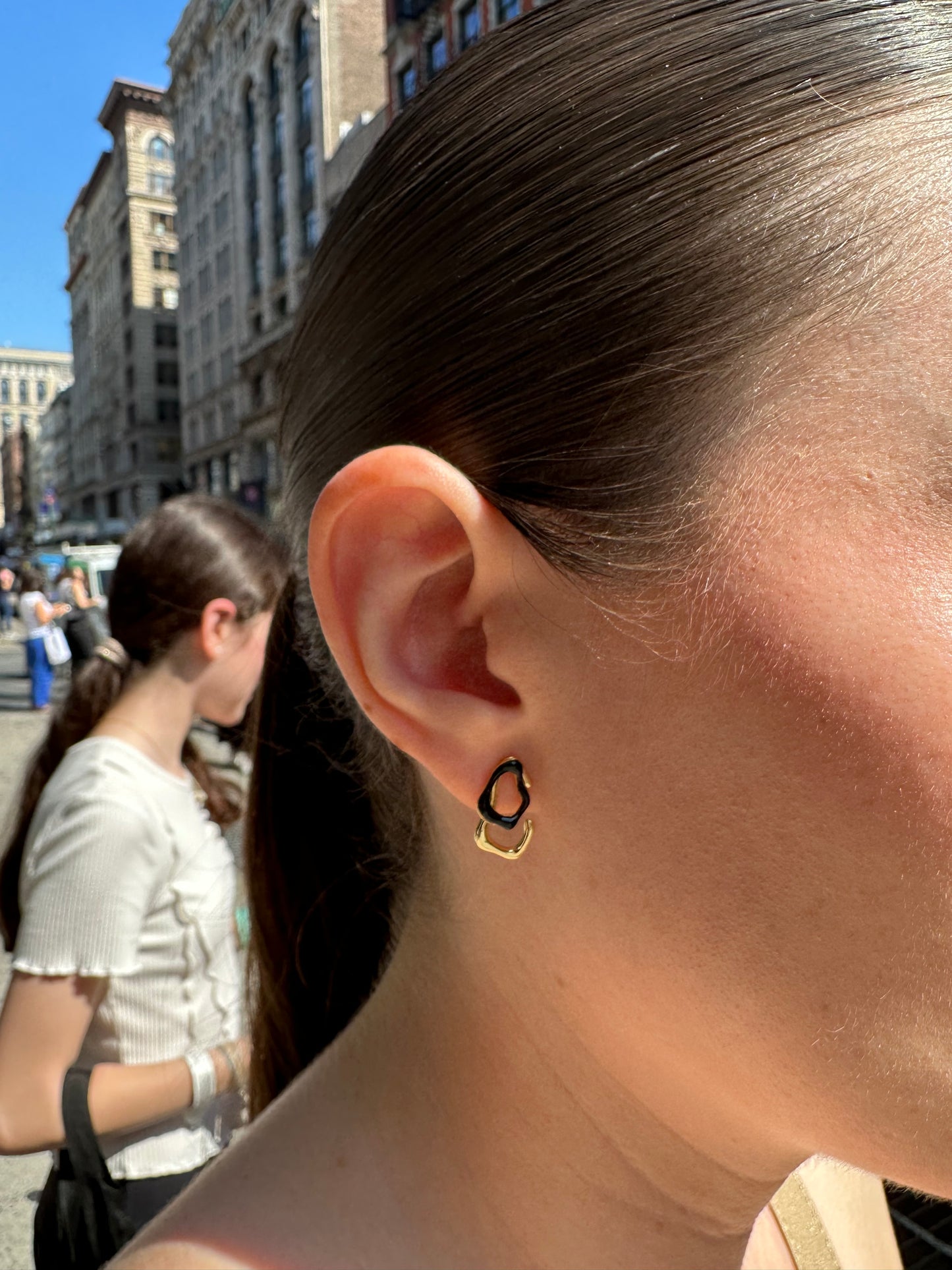 Irregular black enamel earrings