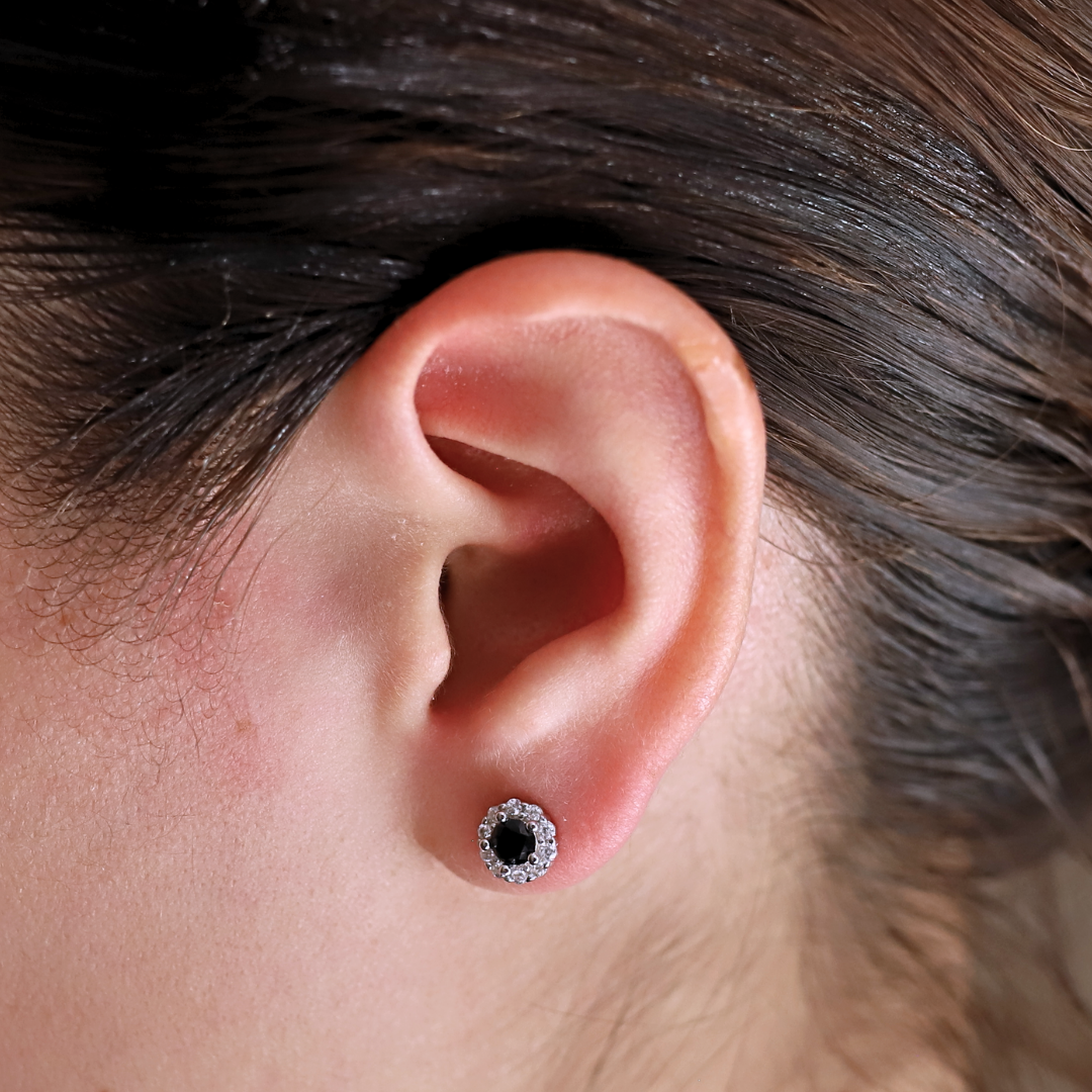 Medium Black Halo Studs