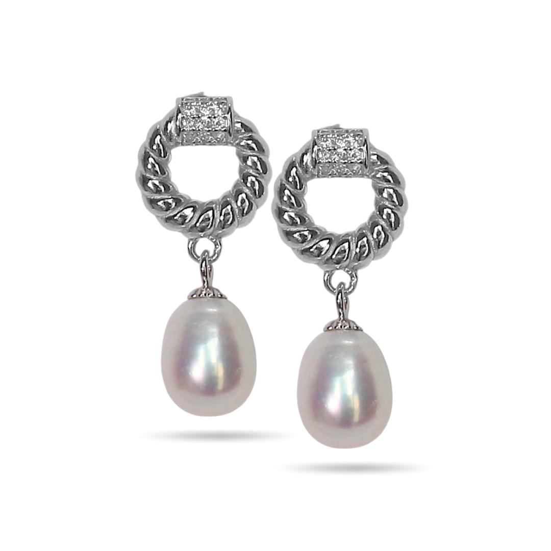 Cord drop pearl earrings