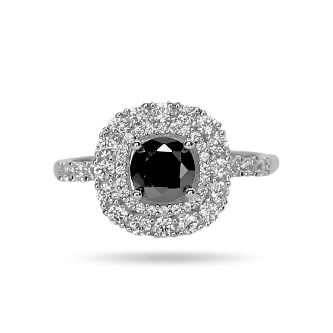 Black Cushion Halo Ring