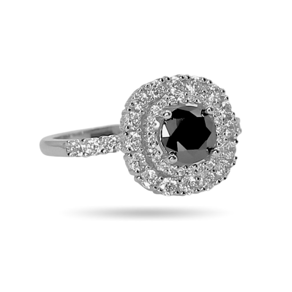 Black Cushion Halo Ring