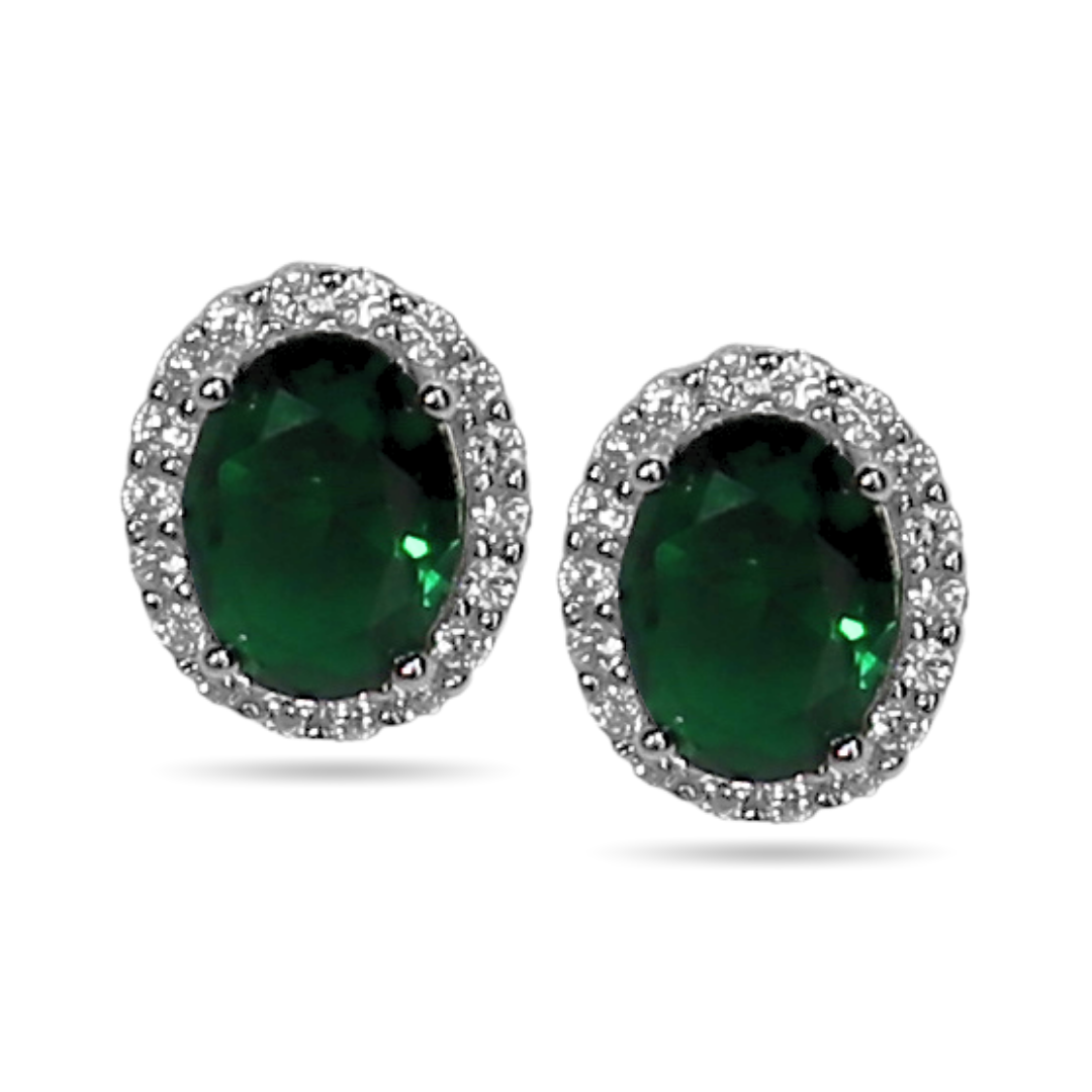 Green oval halo studs
