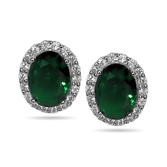 Green oval halo studs