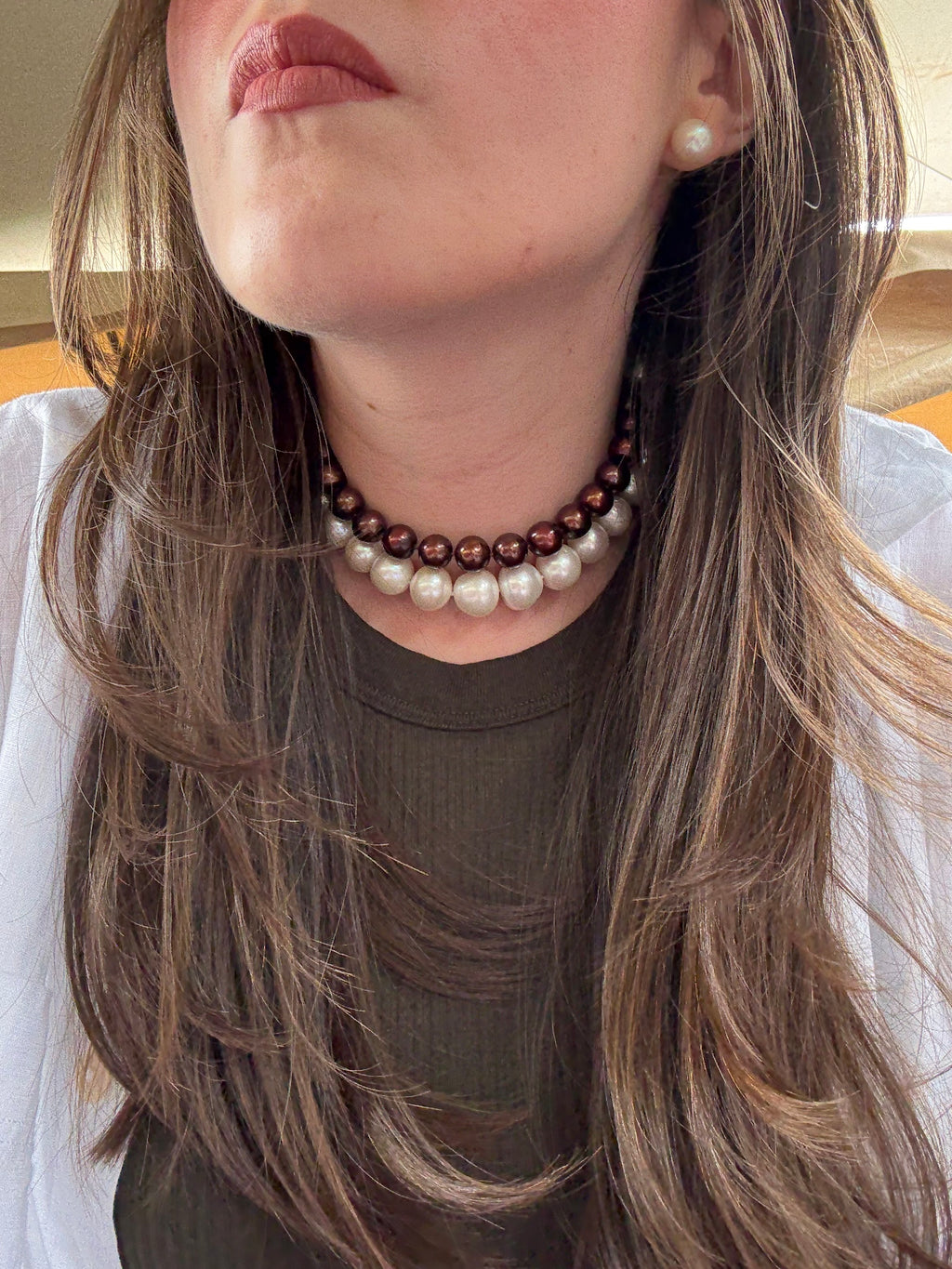Brown chunky pearl choker