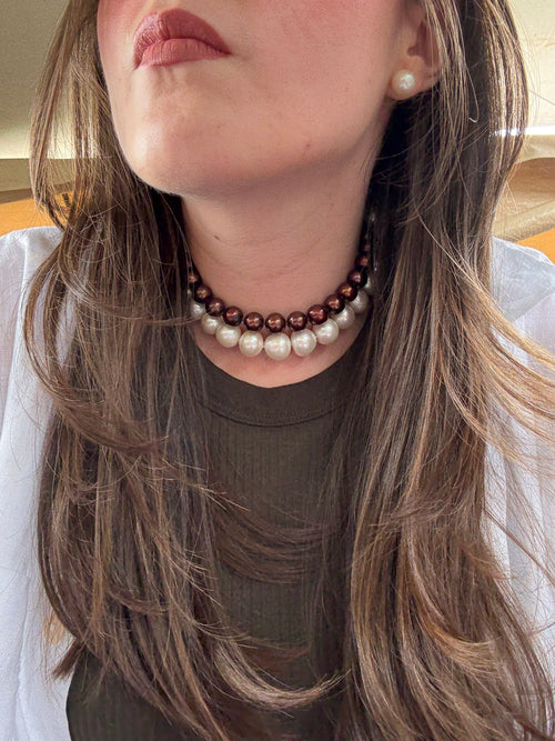 Brown chunky pearl choker