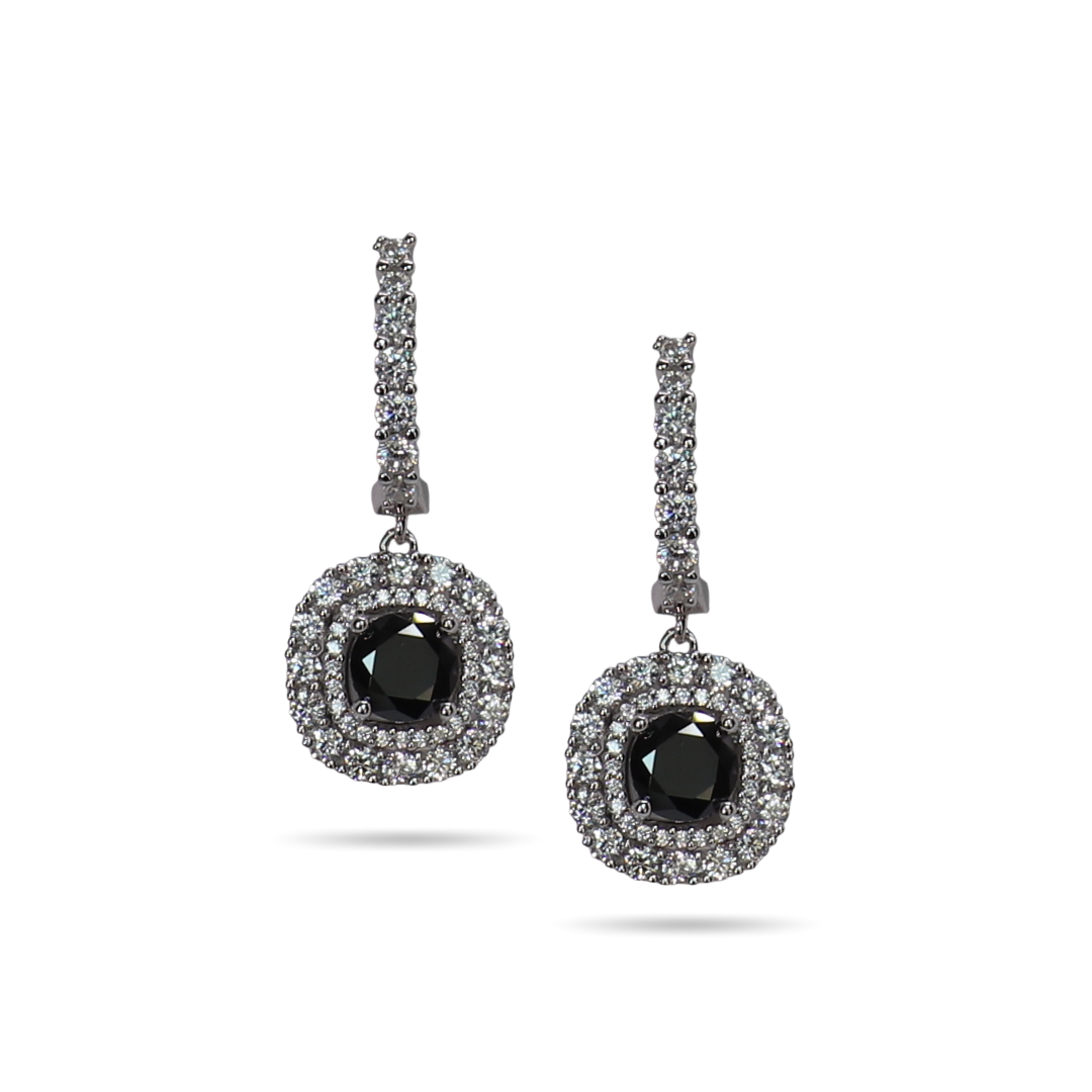 Black Cushion Halo Earrings