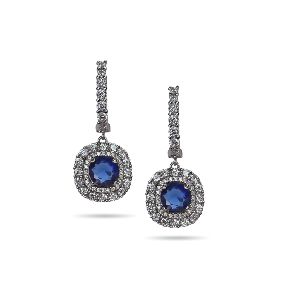Blue Cushion Halo Earrings