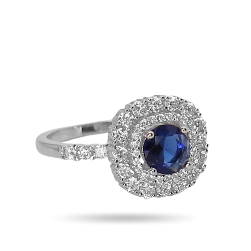 Blue Cushion Halo Ring