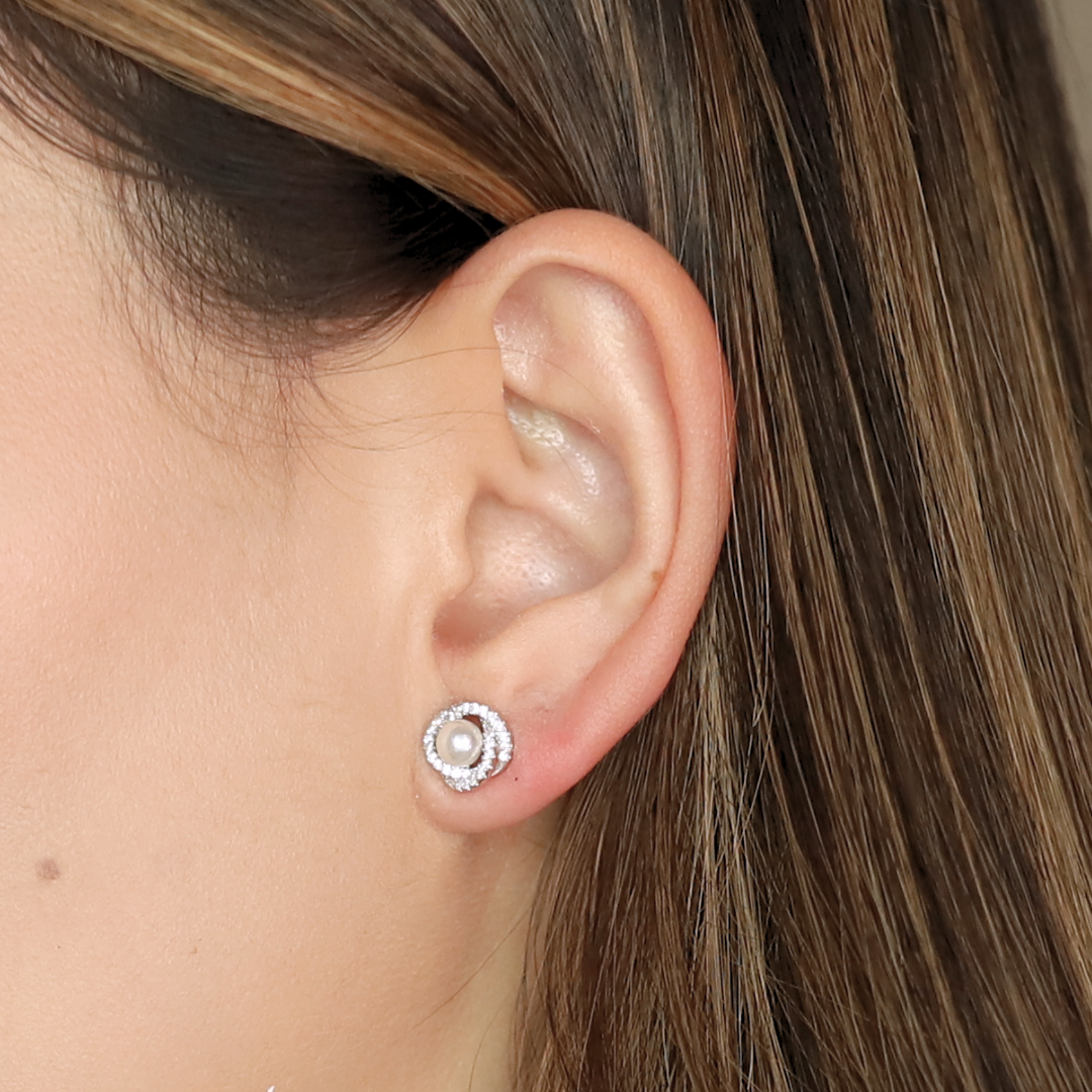 Triple halo pearl studs