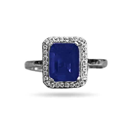 Blue squared halo ring