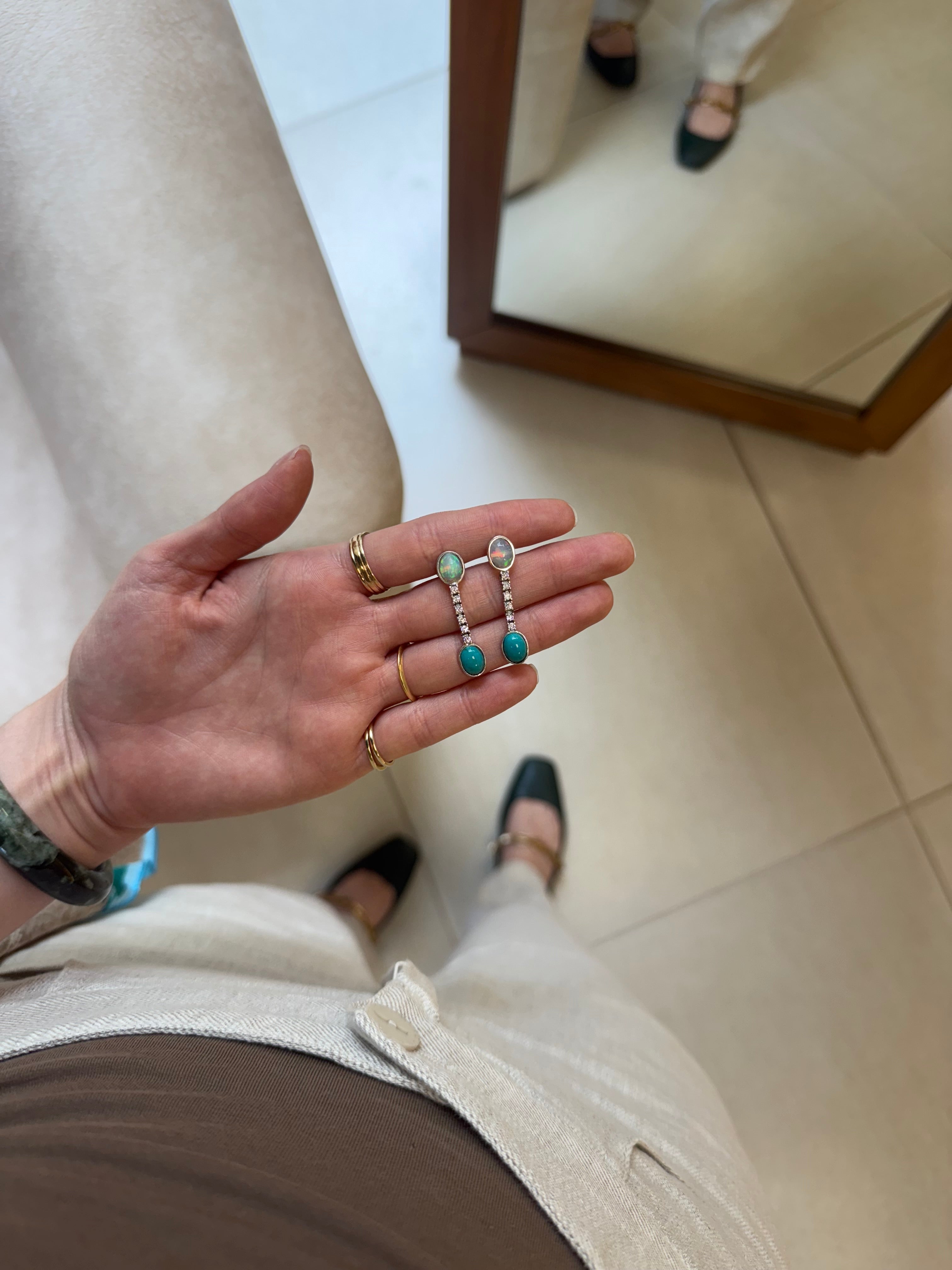 Opal + turquoise tennis earrings
