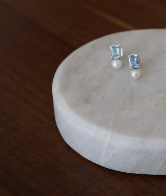Aquamarine + pearl studs