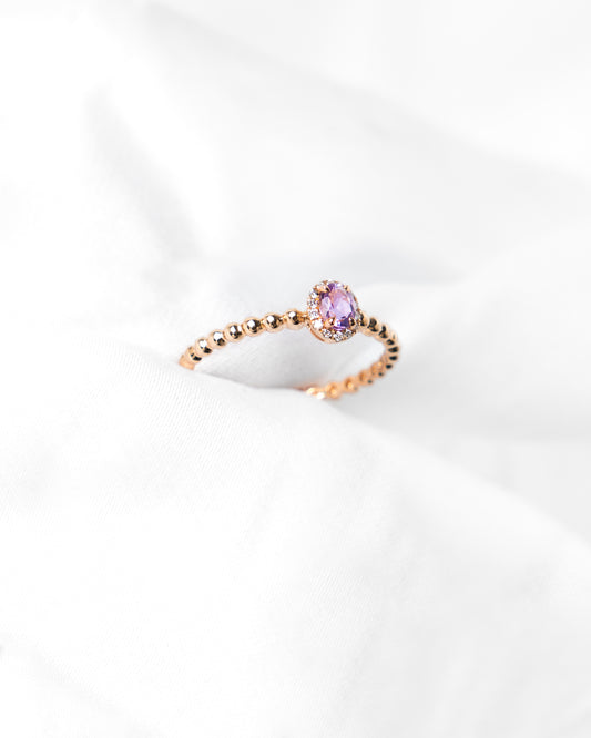 Bubble + diamond halo amethyst ring