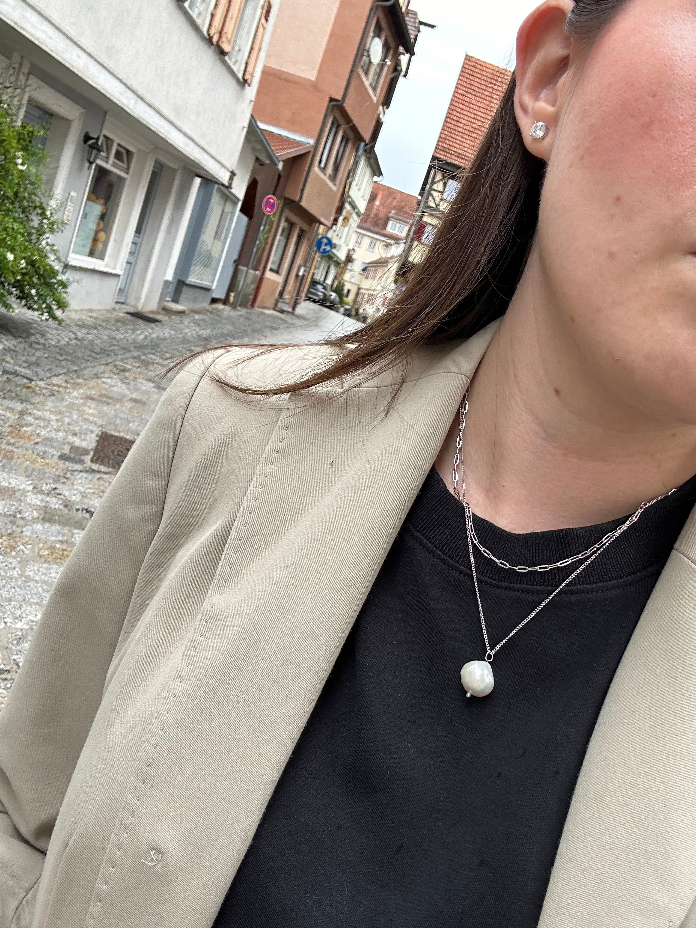 Double Chain + Baroque Pearl Necklace