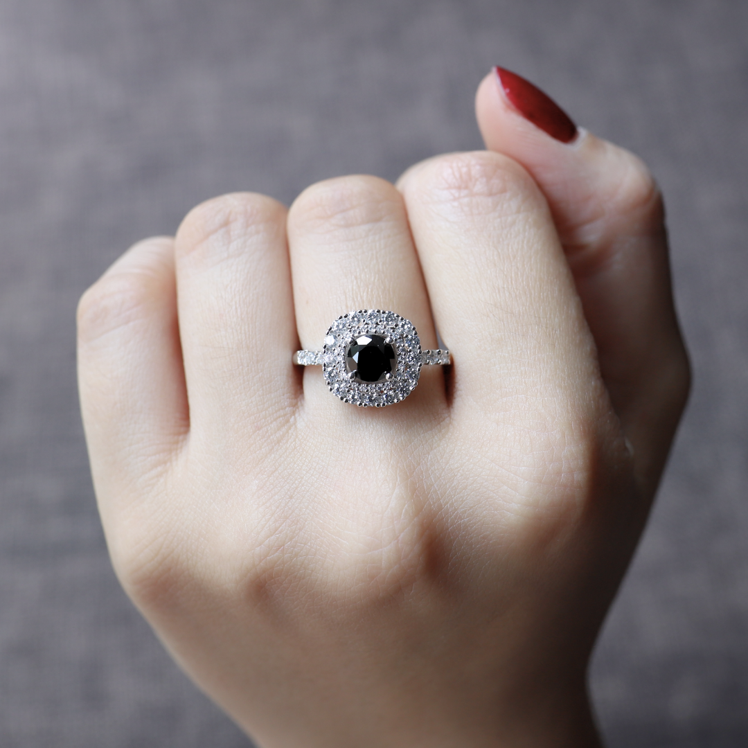 Black Cushion Halo Ring