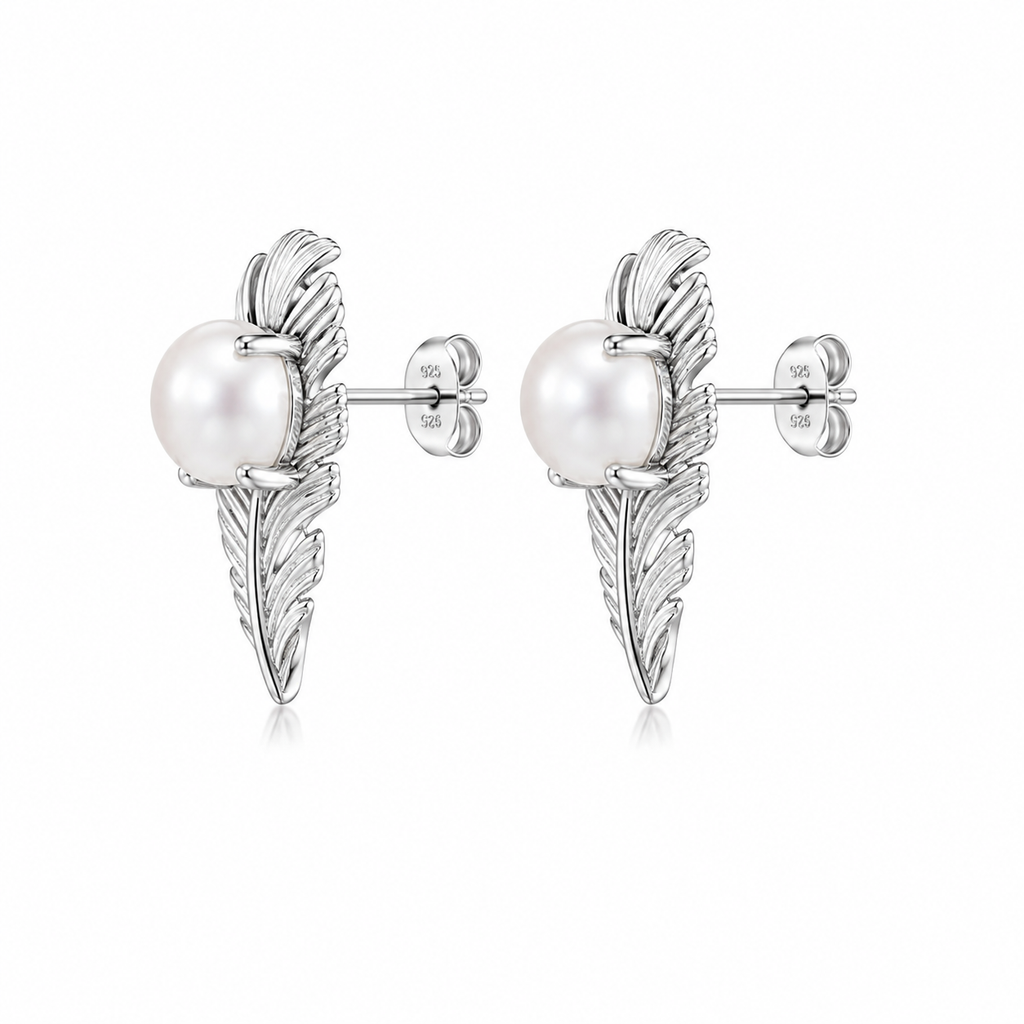 Feather pearl studs