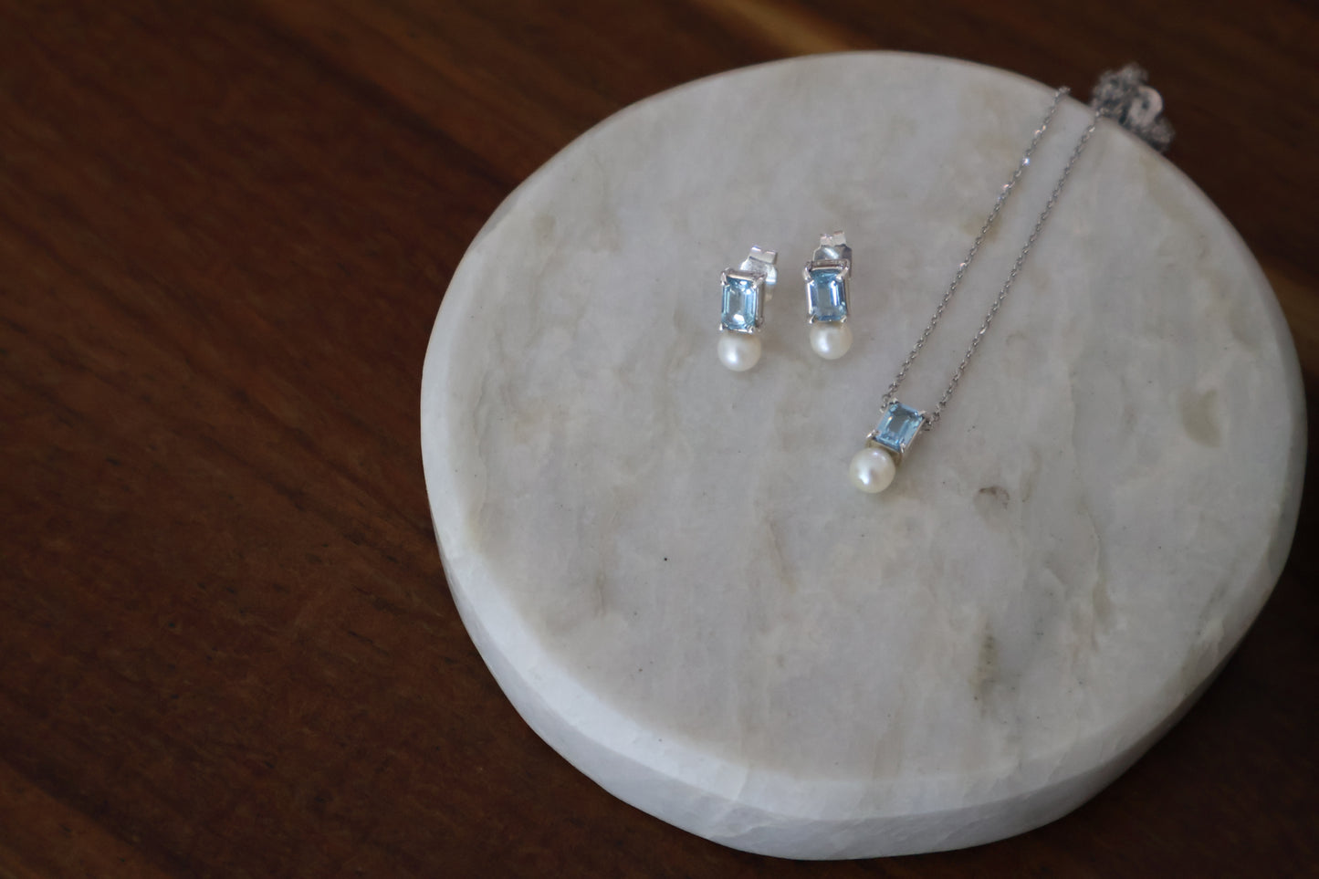Aquamarine + pearl studs