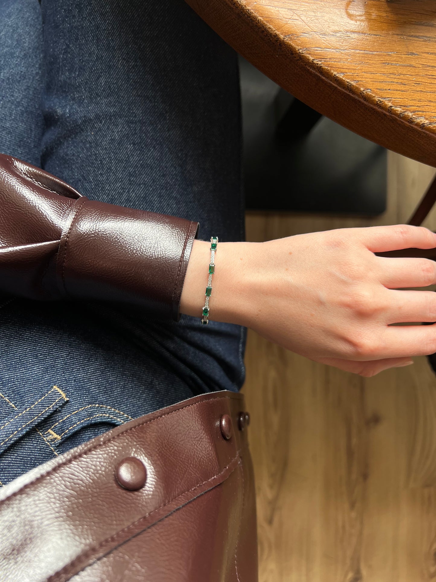 Green baguette tennis bracelet