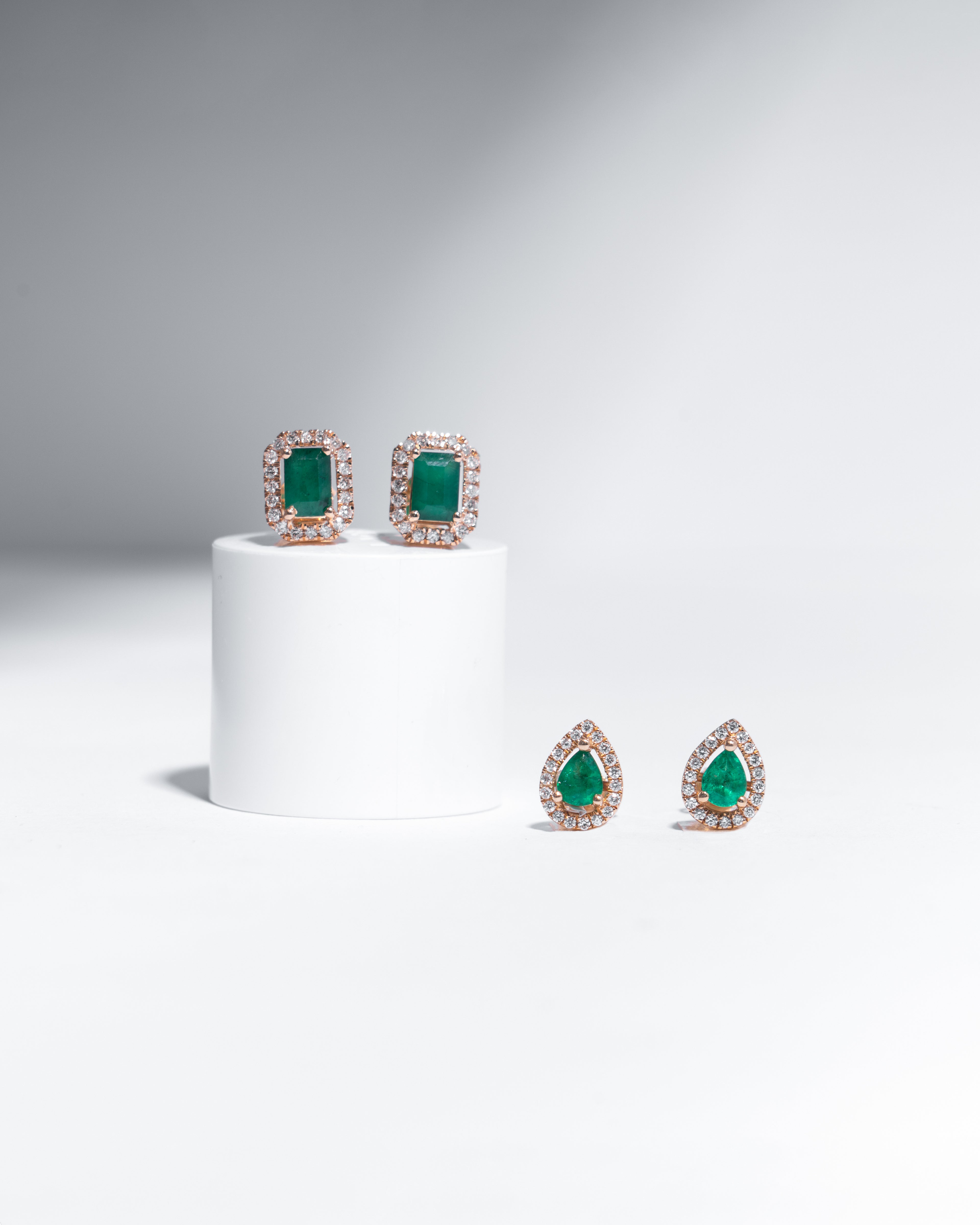 Emerald Pear Halo Studs
