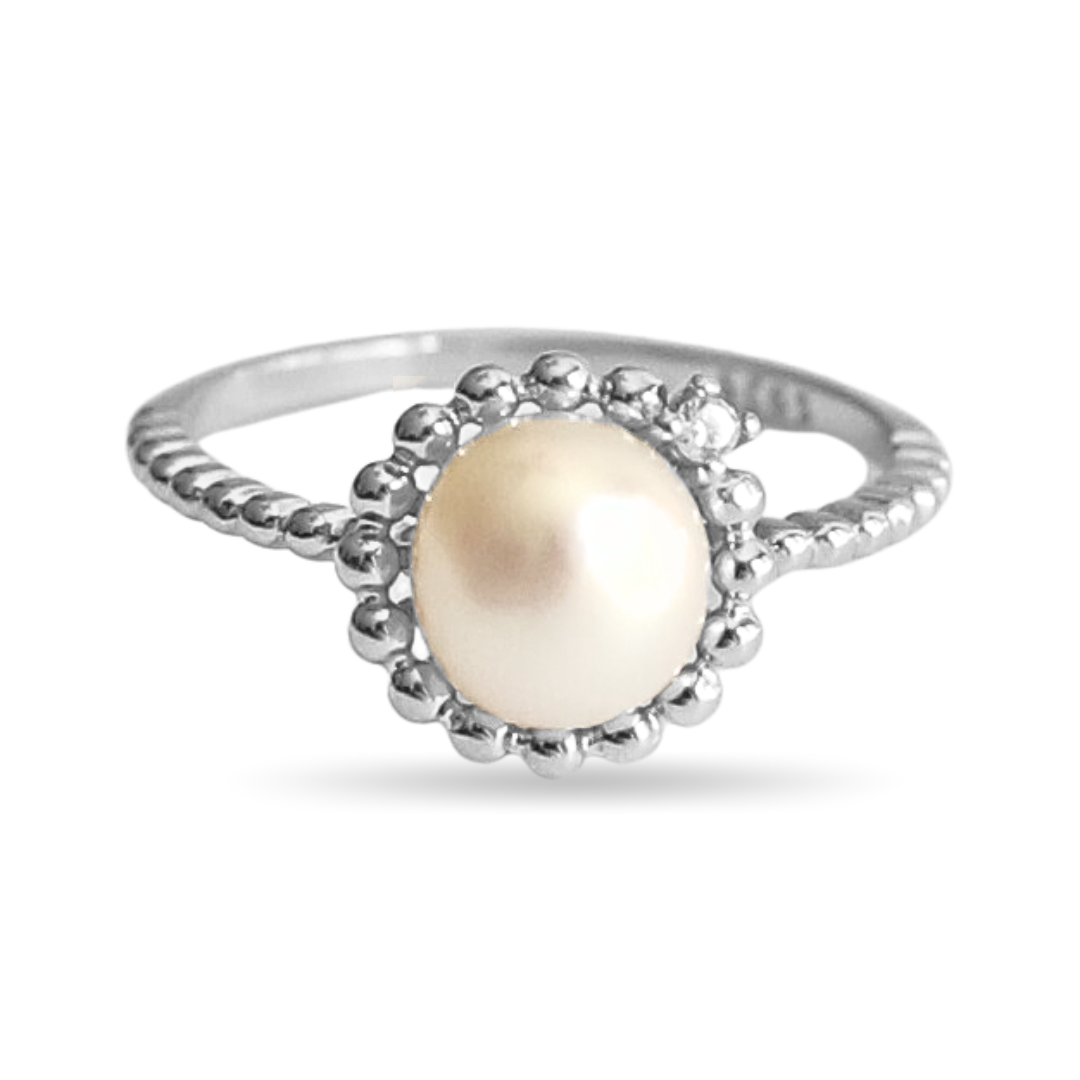 Bubble pearl halo ring