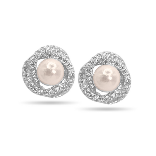Triple halo pearl studs