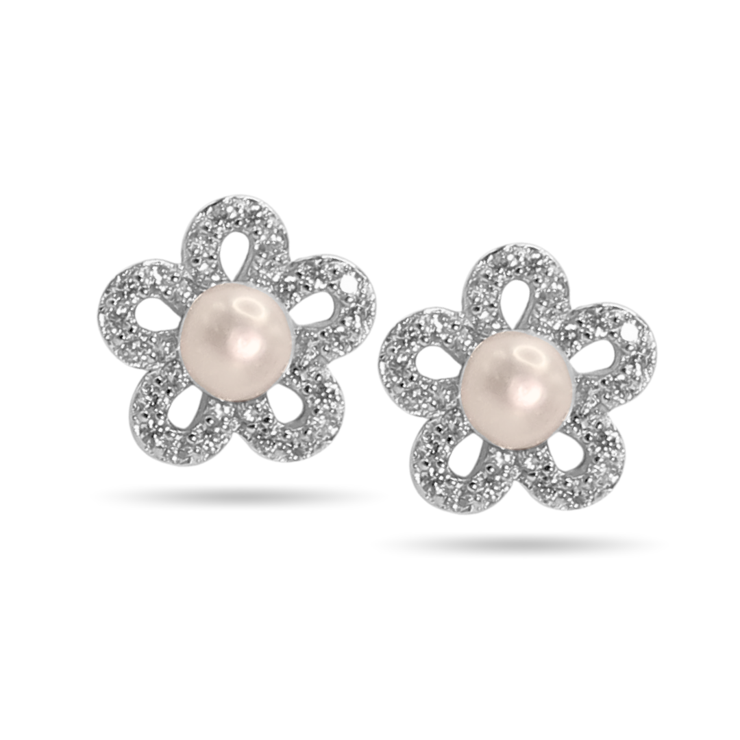 Small flower pearl studs