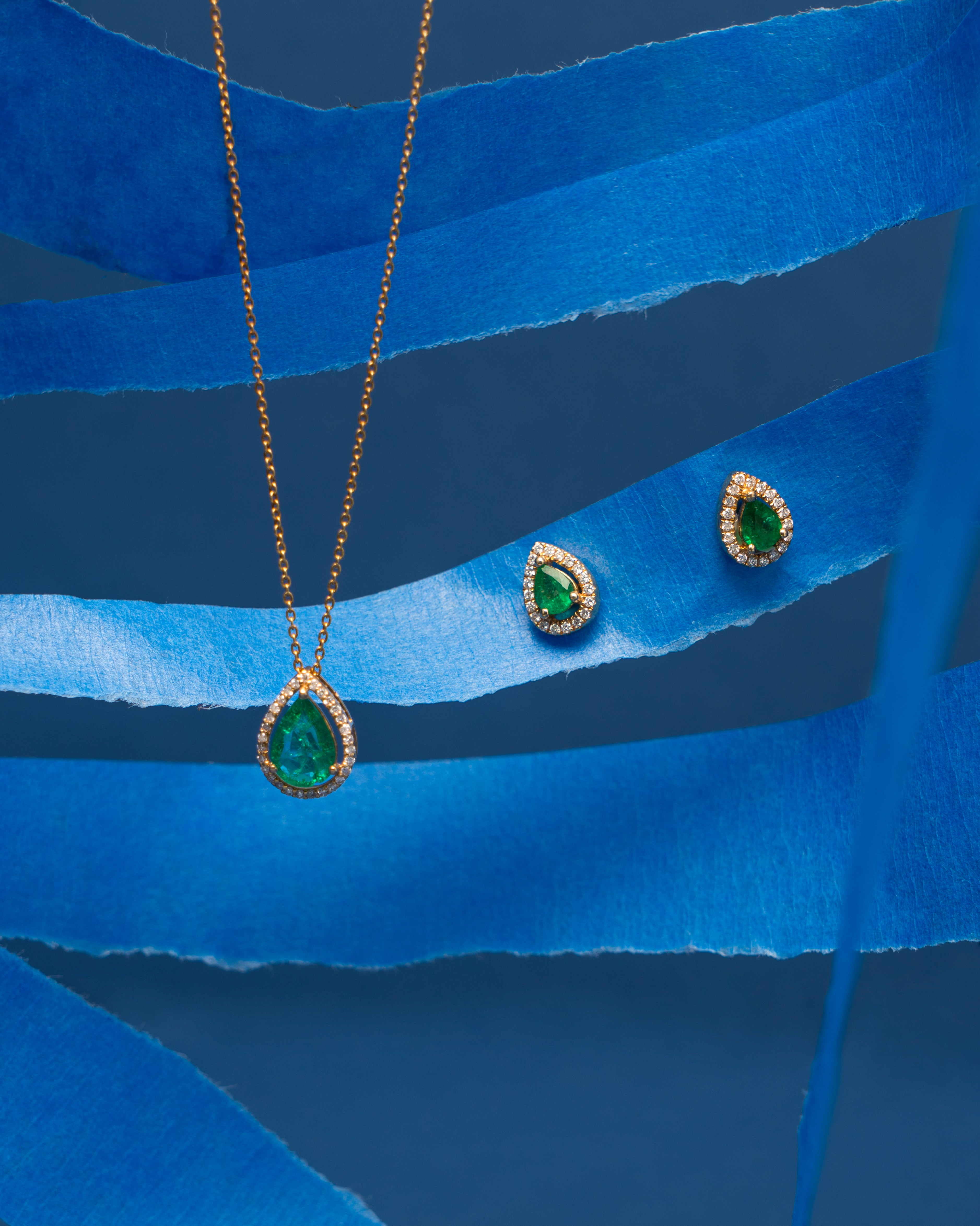 Emerald Pear Halo Studs