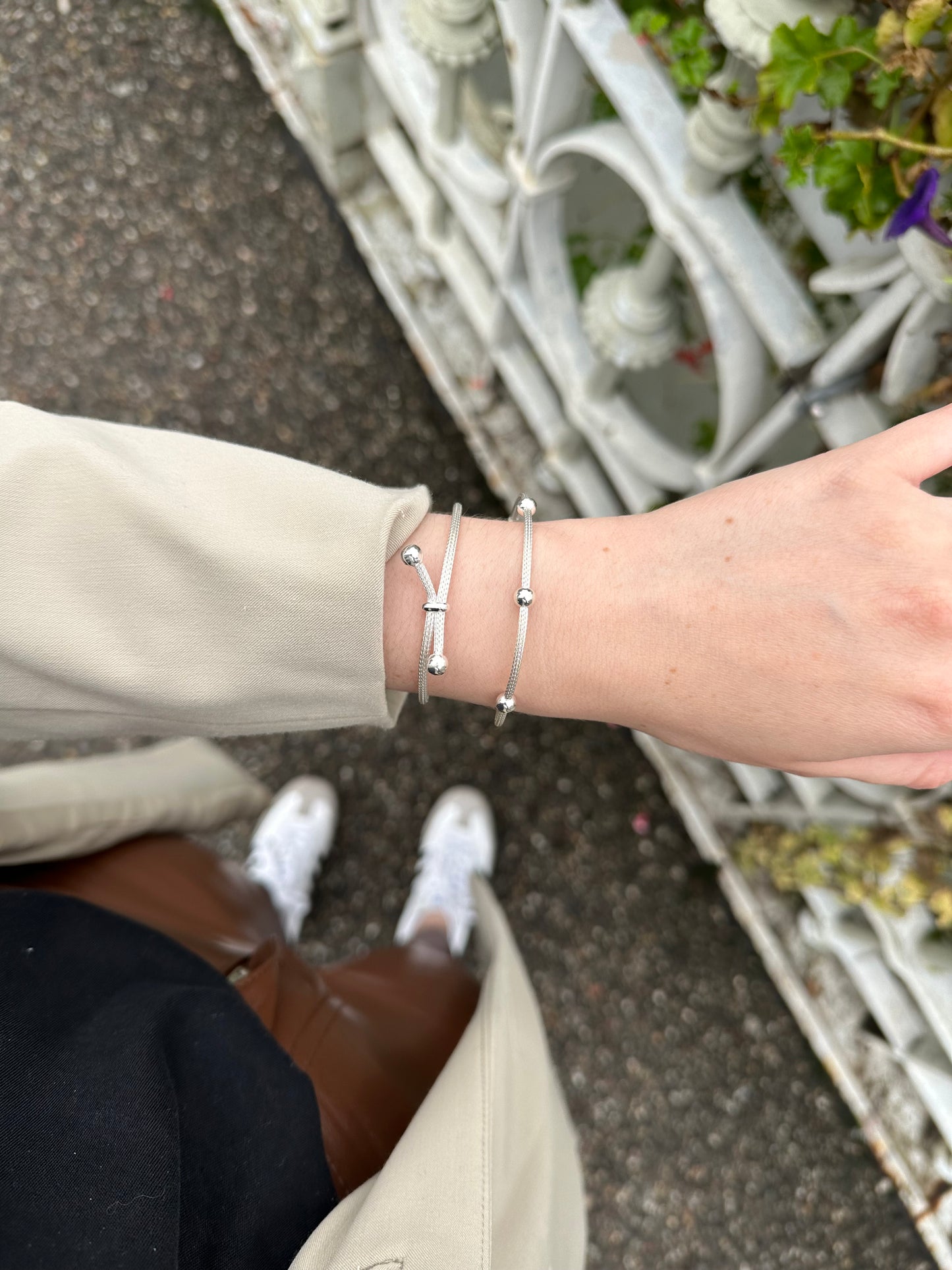 Strand knot silver bracelet