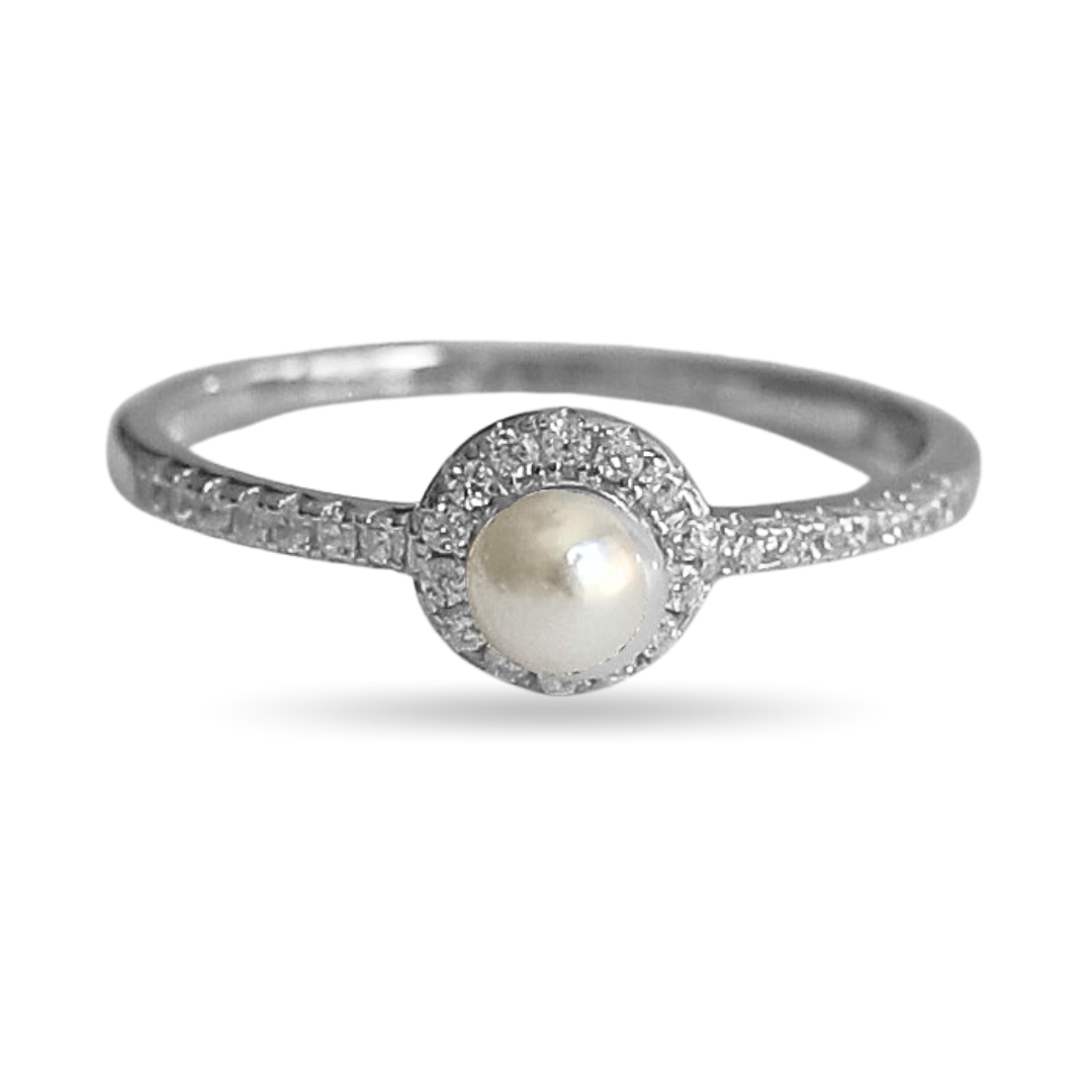 Button pearl halo ring