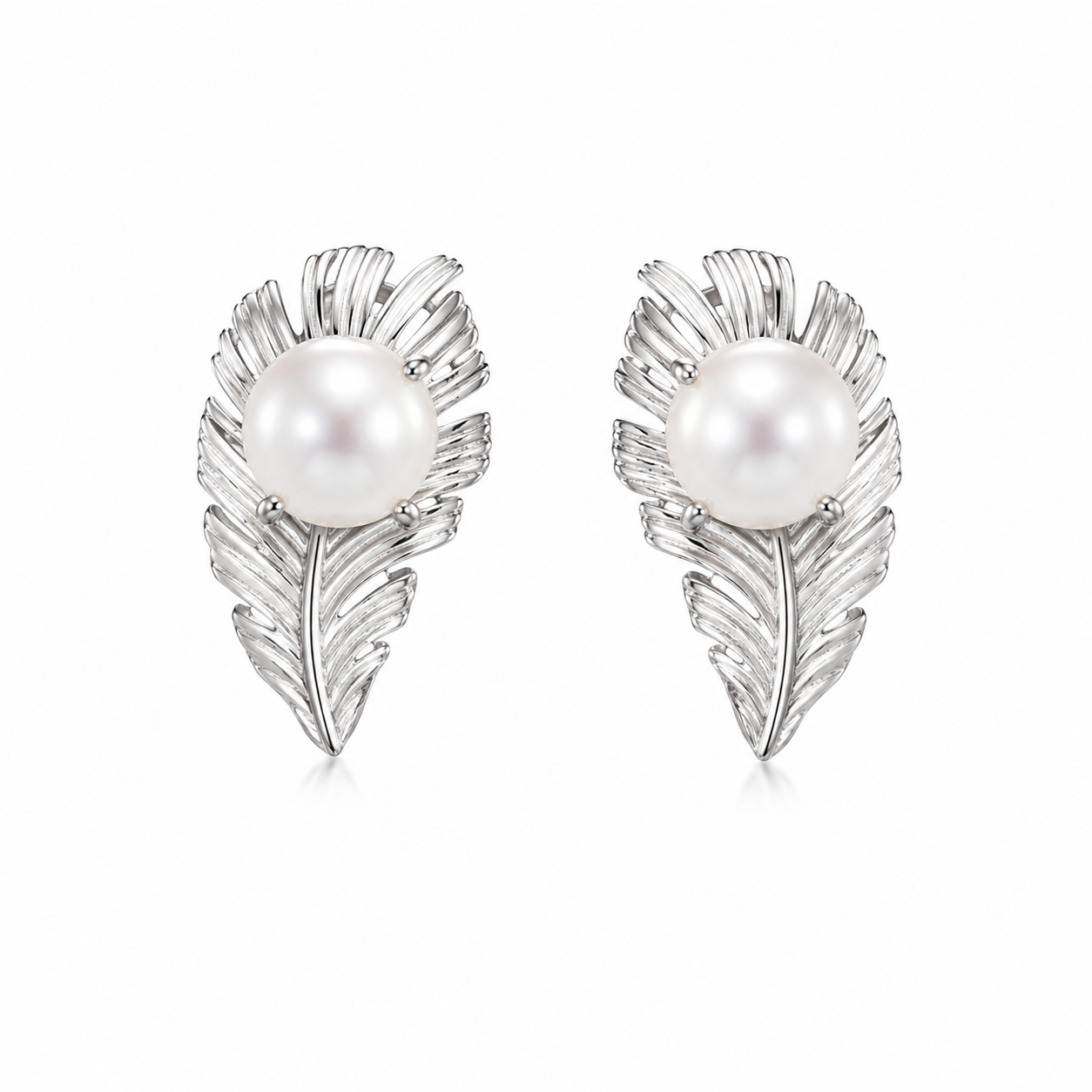Feather pearl studs