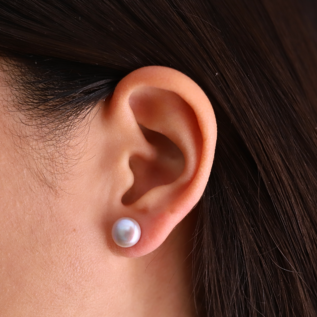 Grey Button Pearl Studs