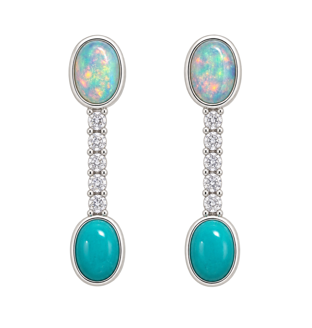 Opal + turquoise tennis earrings
