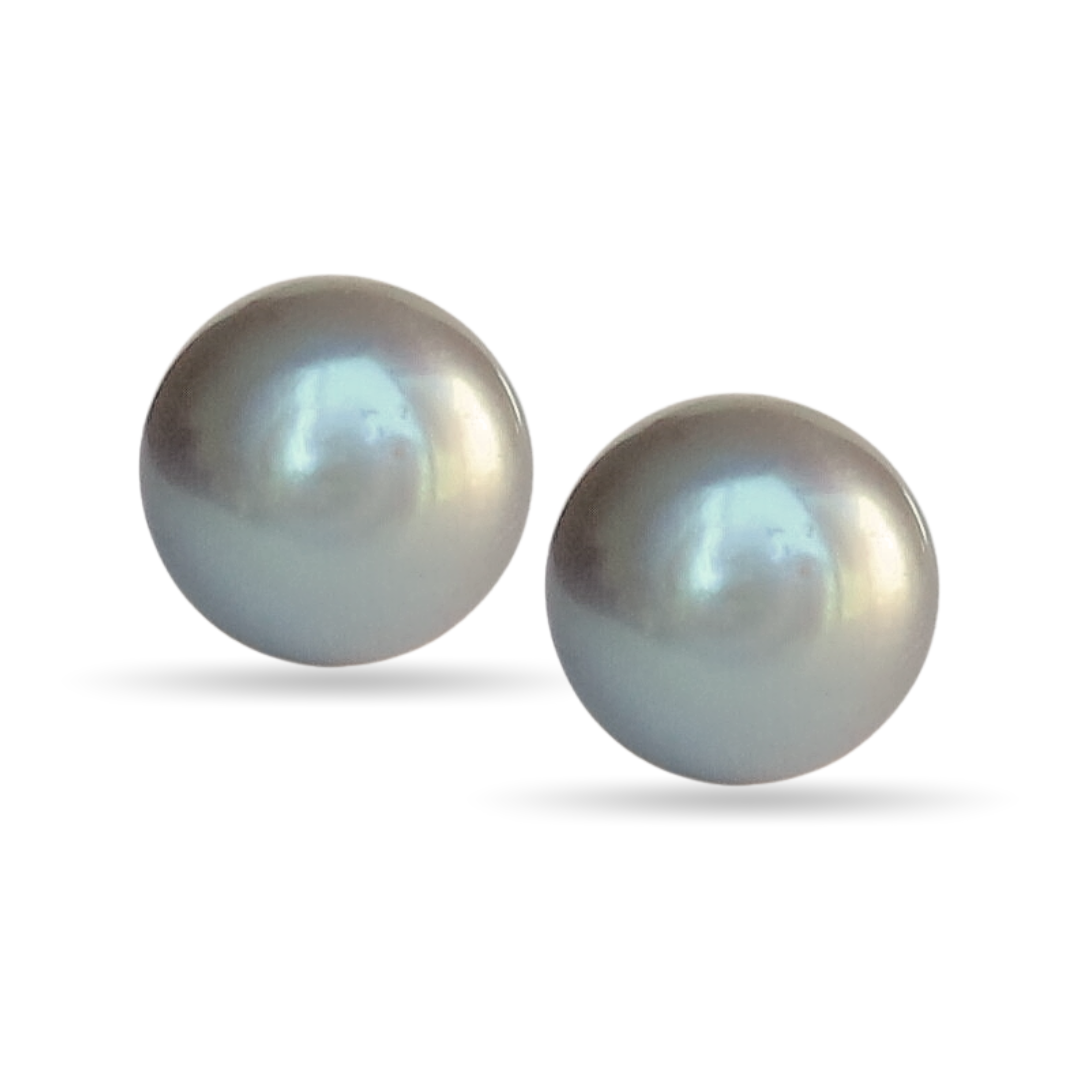 Grey Button Pearl Studs