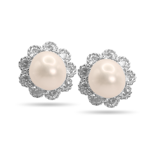 Pearl flower studs