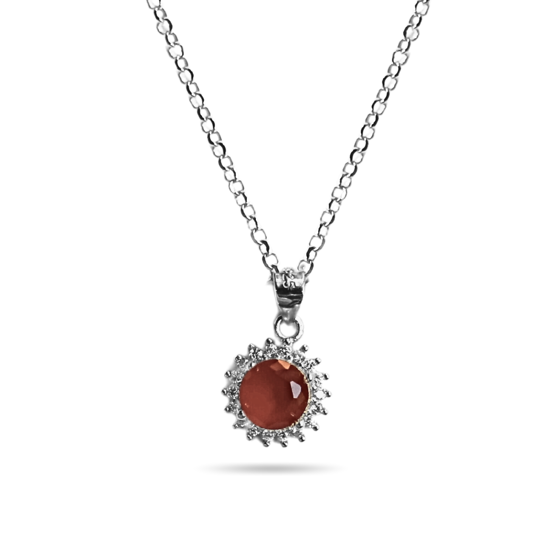 Red halo round necklace