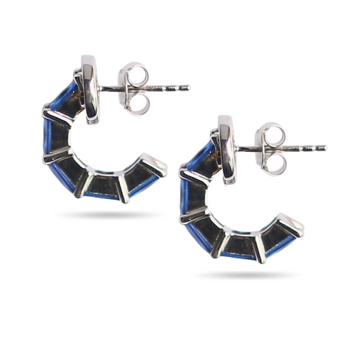 Blue Baguette Hoops