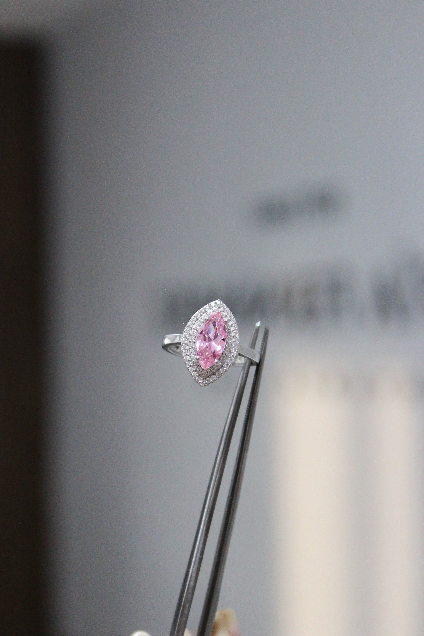 Pink Marquise Double Halo Ring