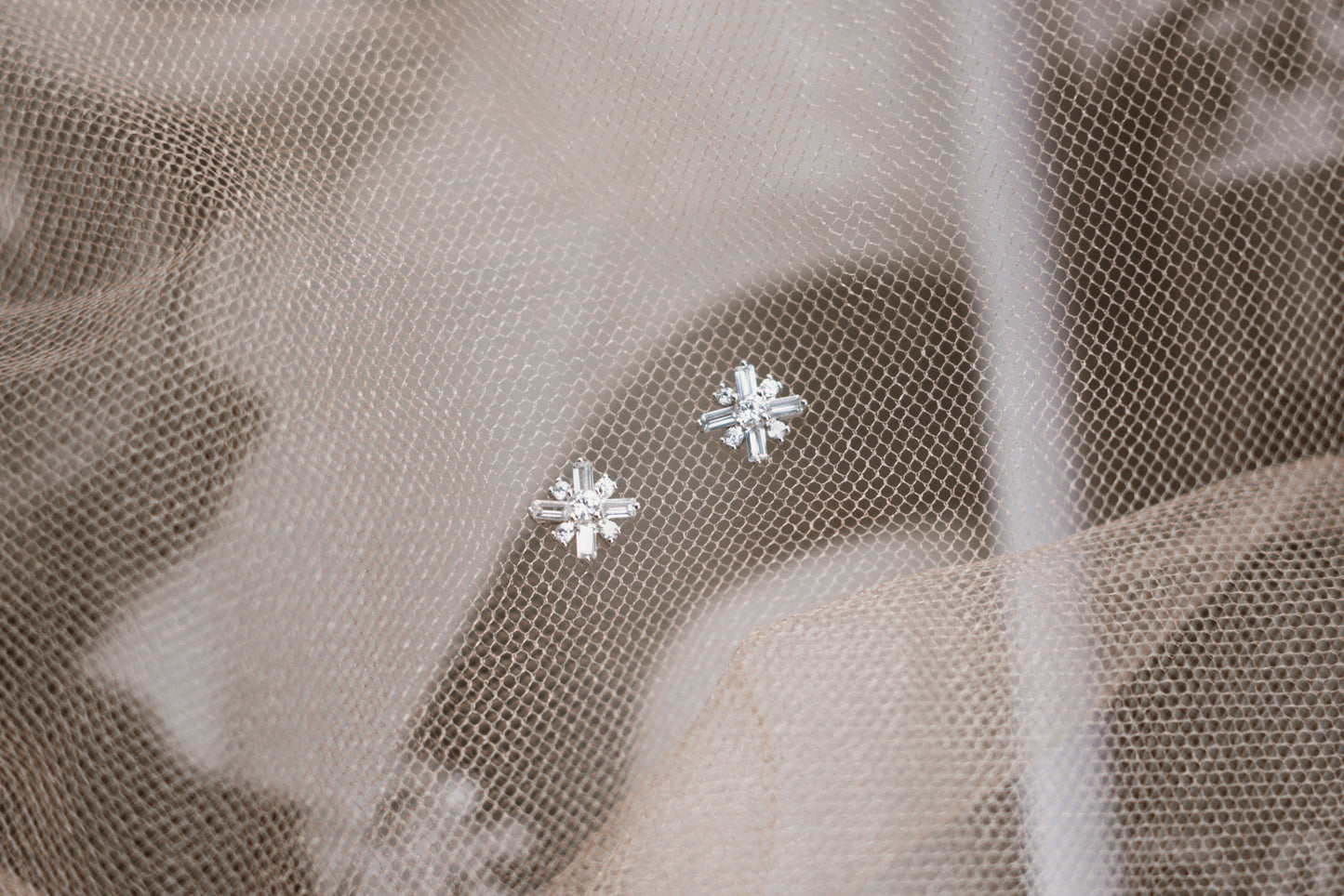 Squared snowflake studs