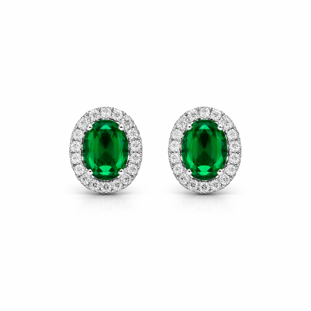 Oval green small halo studs