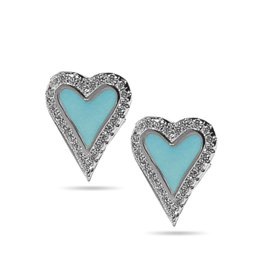Blue Enamel Heart Studs