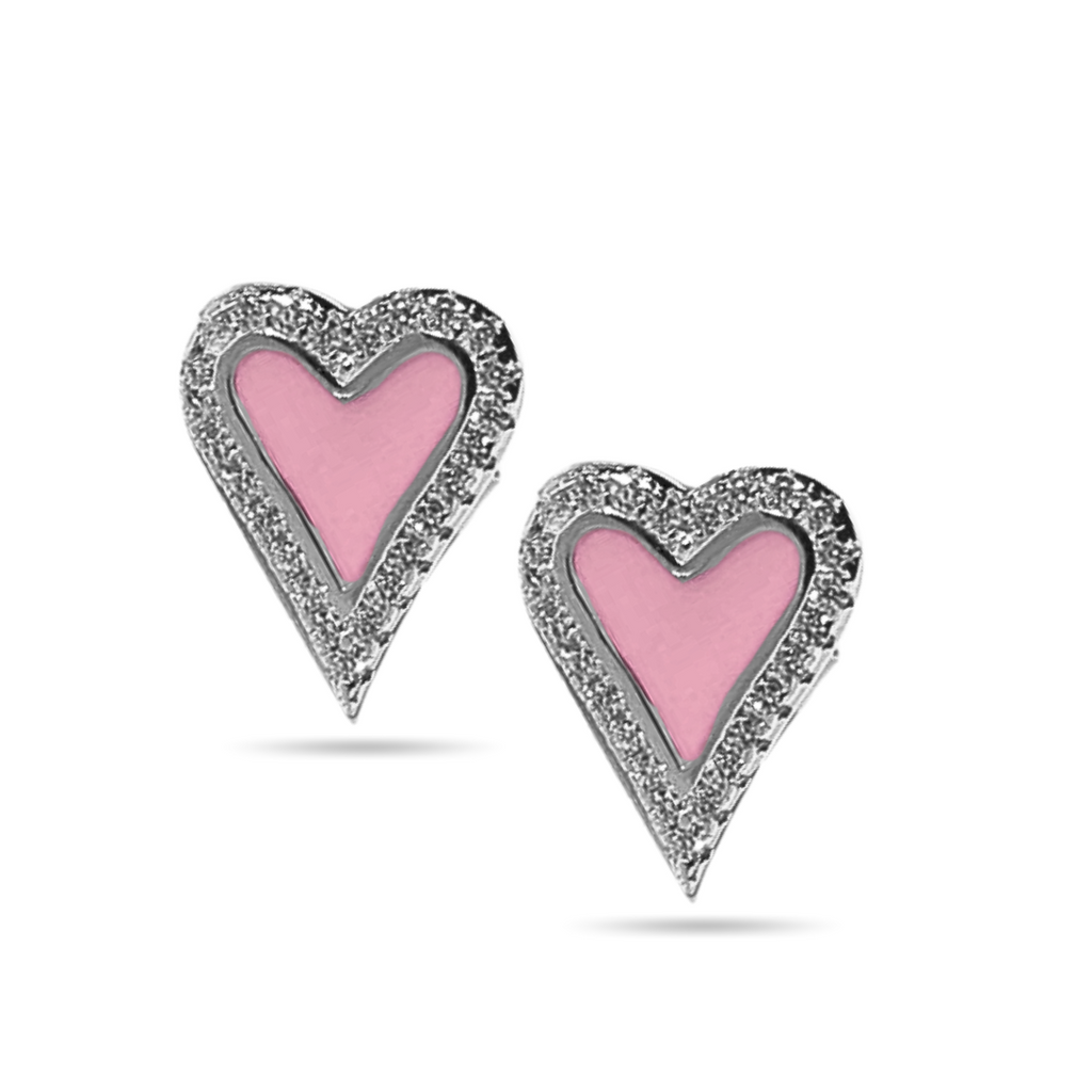 Pink Enamel Heart Studs