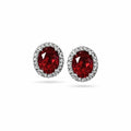 Magenta oval halo studs