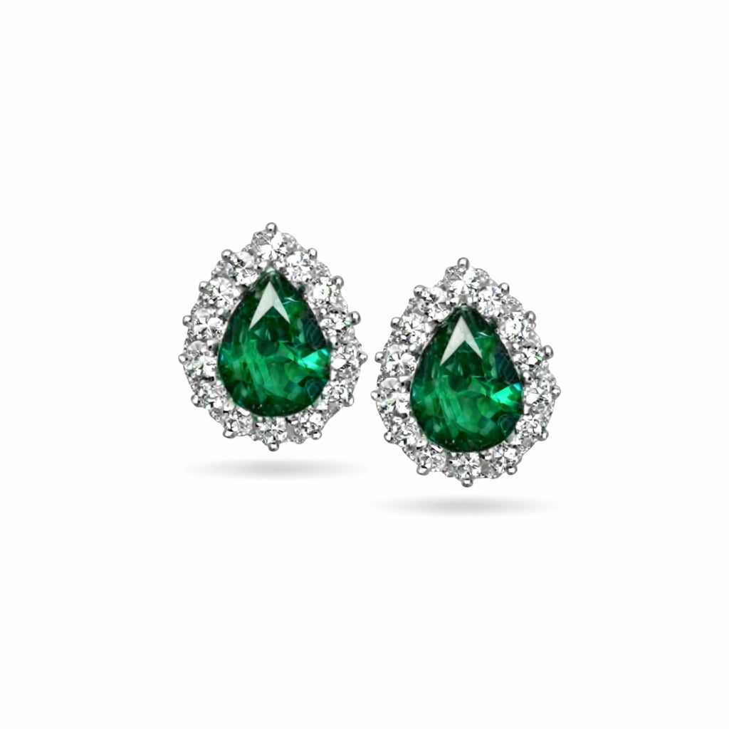 Green pear halo studs