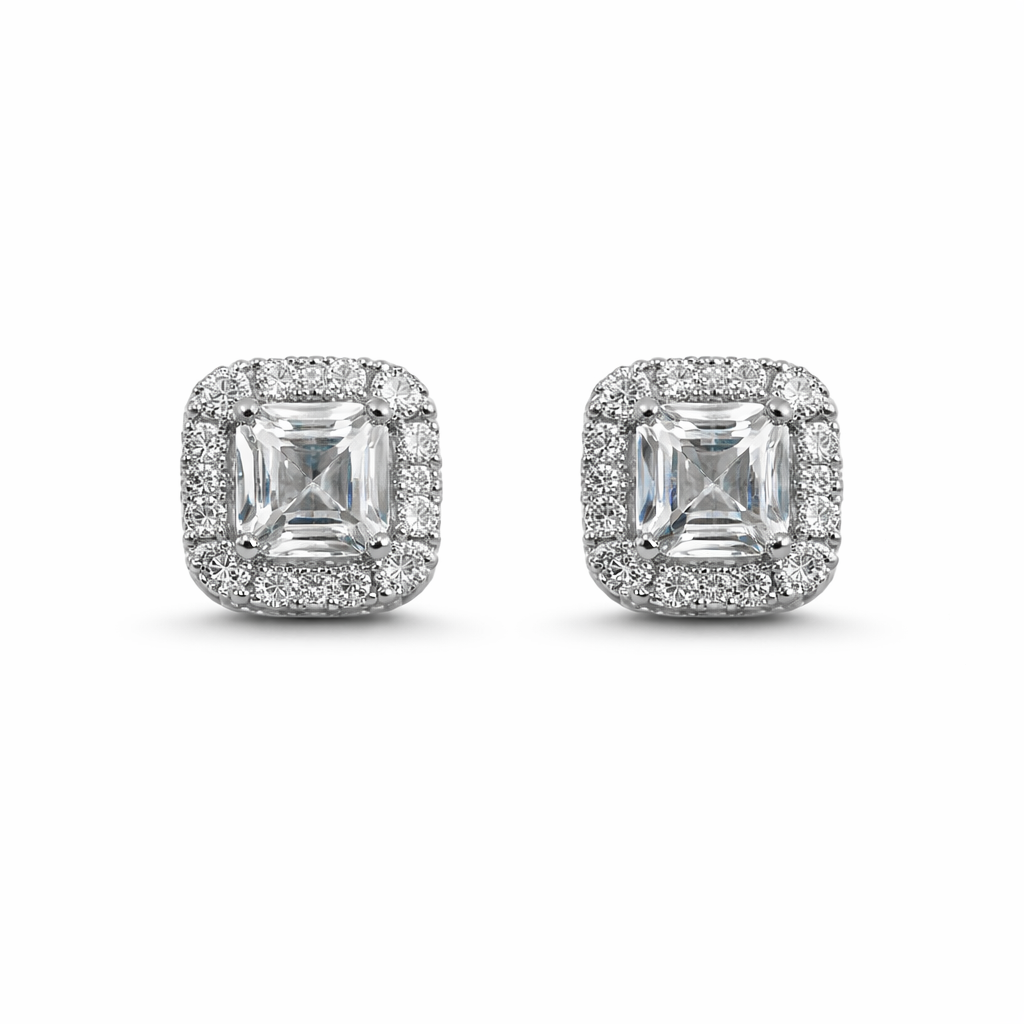 Asscher halo studs