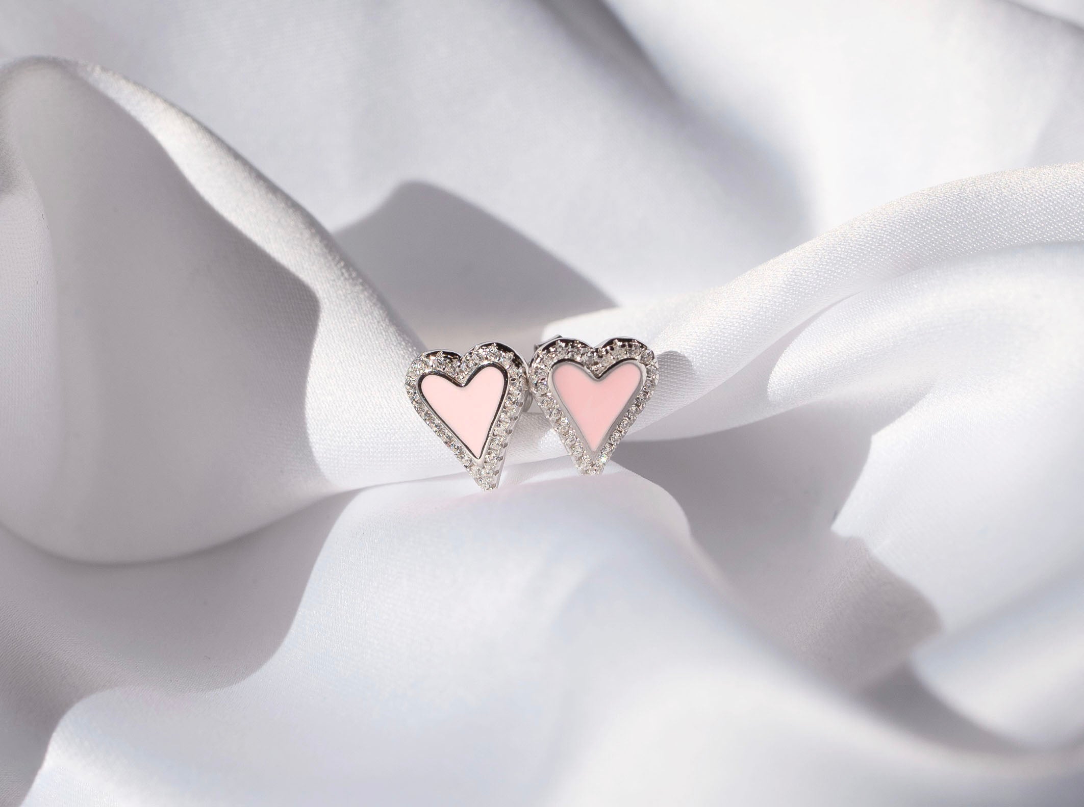 Pink Enamel Heart Studs